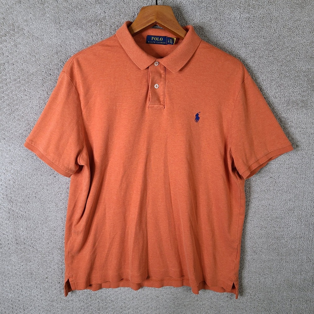 Polo Ralph Lauren Shirt Mens Large Orange Short Sleeve Modern Polo‎ Blue Pony